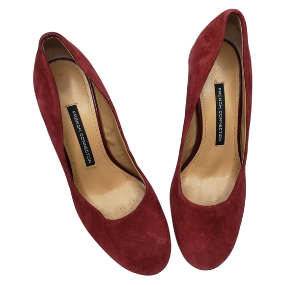 French Connection | Maroon Suede Platform Heels - Picture 2 of 10